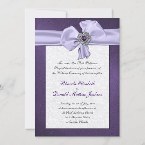 Purple Damask Wedding Invitation