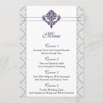 purple damask wedding menu