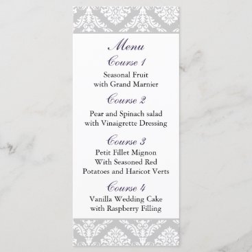 purple damask Wedding menu