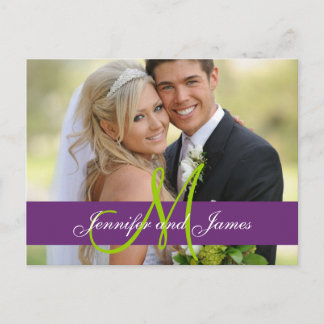 Purple Damask Wedding Photo Thank You Postcard