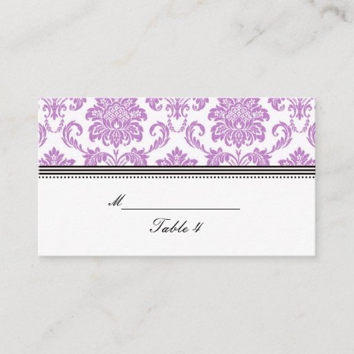 Customizable Purple Damask Wedding Placecards Business Card Template