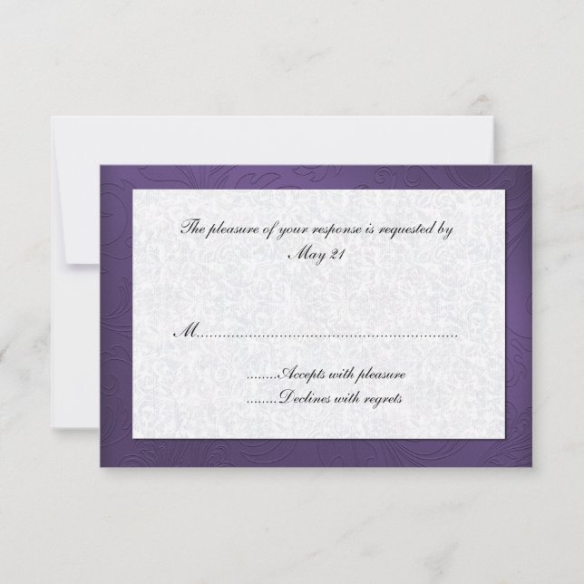 Purple Damask Wedding Response Card (Front)