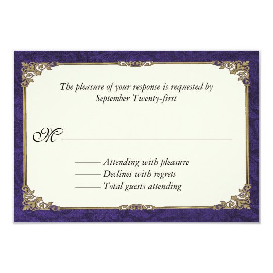 Purple Damask Wedding Response RSVP Card