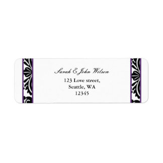 purple damask wedding ,return address label