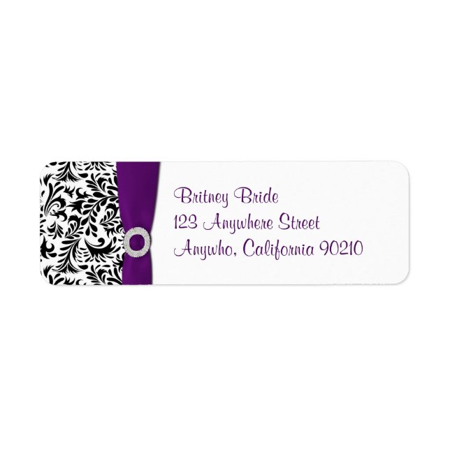 Purple Damask Wedding Return Address Seals (Front)