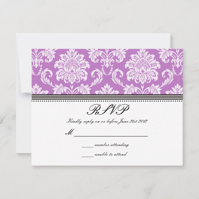Purple Damask Wedding RSVP (Front)