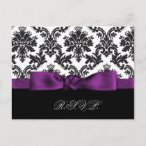 purple damask wedding rsvp cards