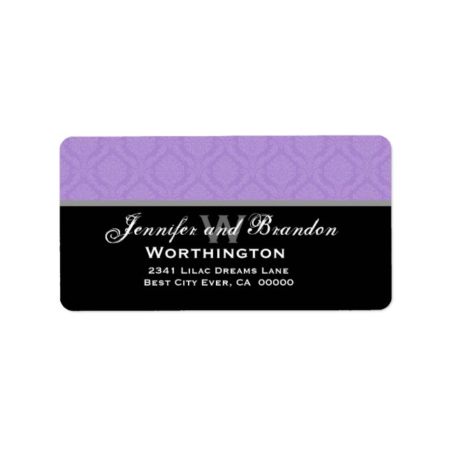 Purple Damask Wedding Set Label (Front)
