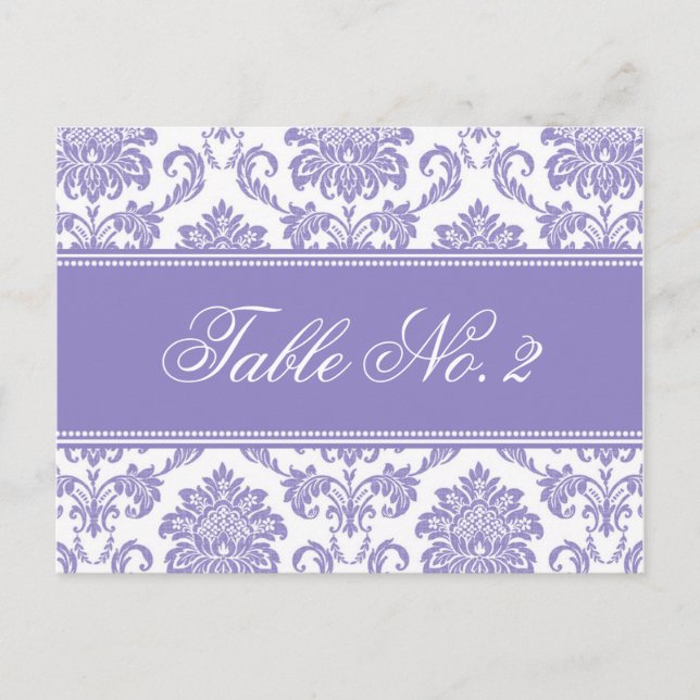 purple Damask Wedding Table Number (Front)