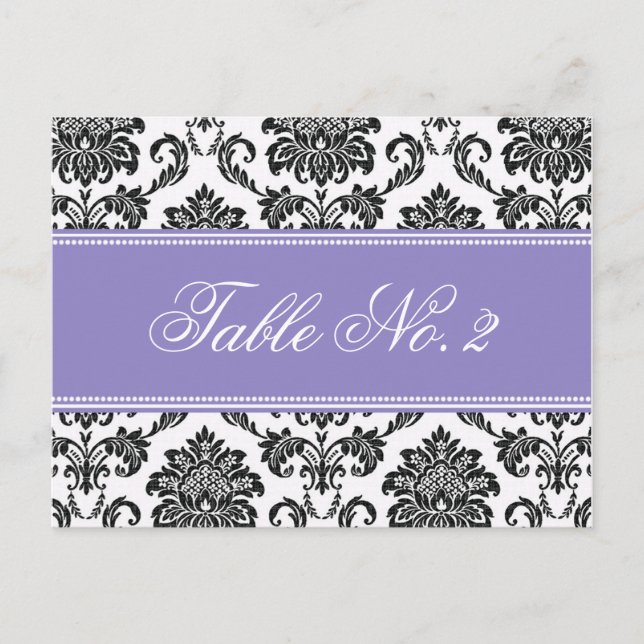 Purple Damask Wedding Table Number (Front)