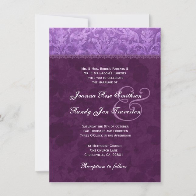 Purple Damask Wedding Ver 003B Invitation (Front)