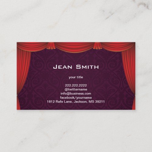 Purple Damask with Red Curtain Profile Card Business Cards