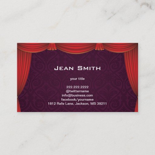 Customizable Purple Damask with Red Curtain Profile Card Business Cards