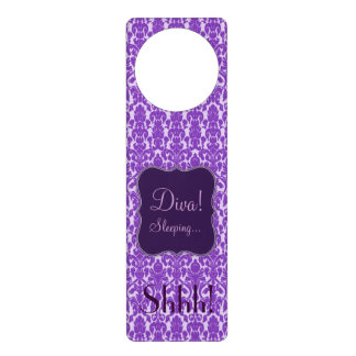 Purple Damasks Door Hanger, Diva sleeping... Shhh! Door Hanger