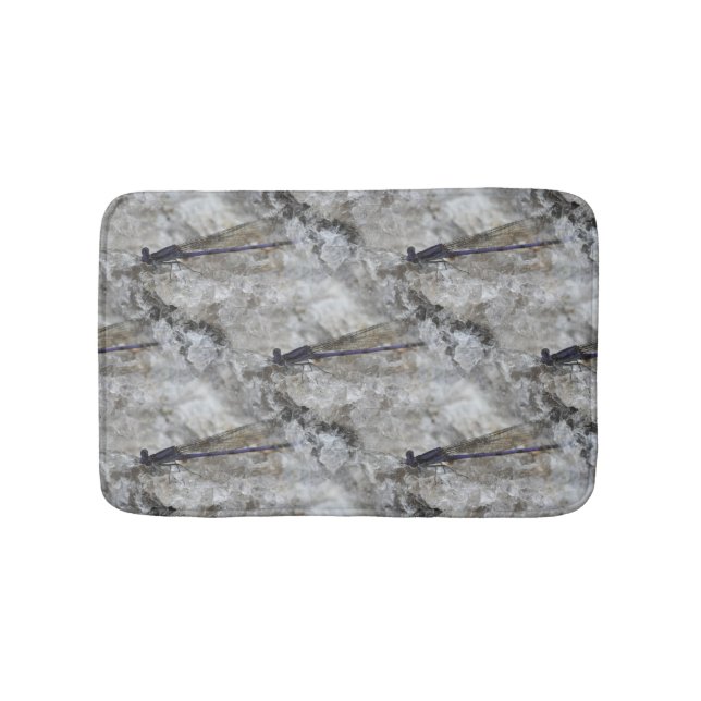 Purple Damselfly Nature Pattern Bath Mat (Front)