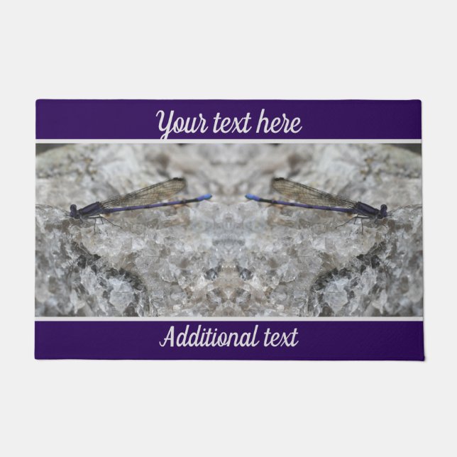 Purple Damselfly On Quartz Rock Personalized Doormat (Front)