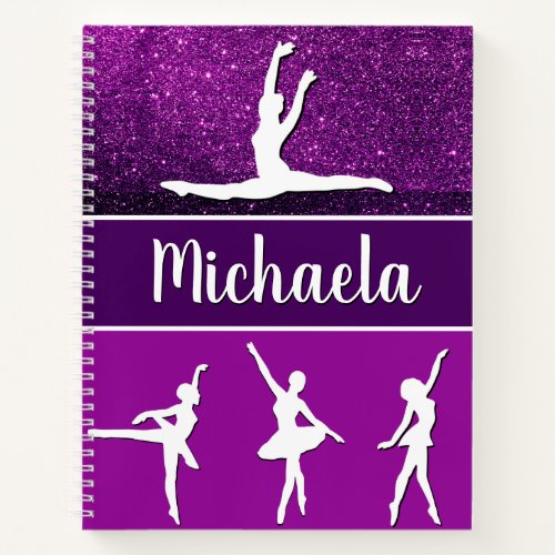 Purple Dance Ballerina Customizable Name Glitter Notebook