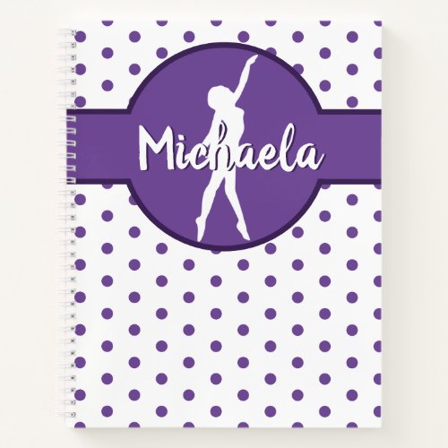 Purple Dance Ballerina Gymnastics Name Polka Dot Notebook