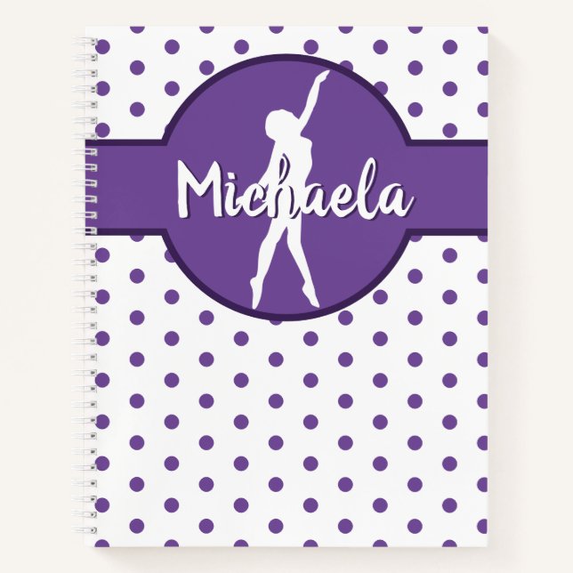 Purple Dance Ballerina Gymnastics Name Polka Dot Notebook (Front)
