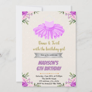 Purple dance ballerina invitation