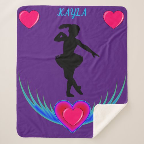 Purple Dance blanket with ballerina and pink heart
