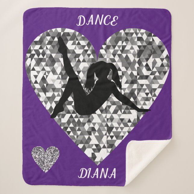 Purple Dance blanket with sparkling silver heart. (Front)