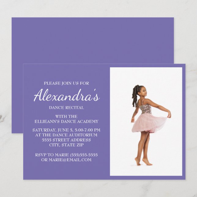 Purple Dance Recital Photo Invite (Front/Back)