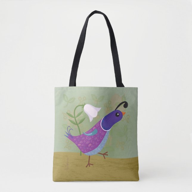Purple Dancing Quail with Lily Tote Bag (Front)