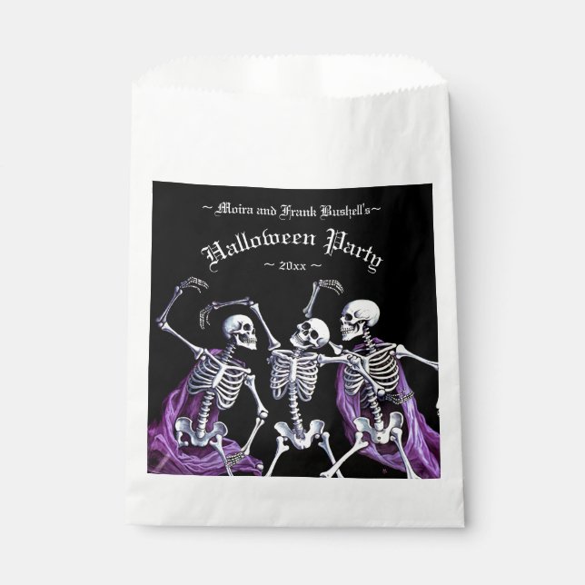 Purple Dancing Skeletons Black Death Halloween Favor Bag (Front)