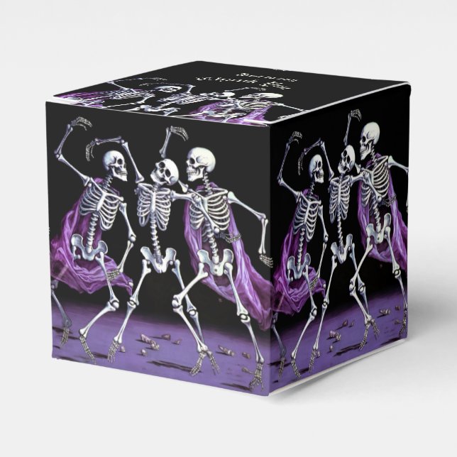 Purple Dancing Skeletons Gothic Wedding Favor Boxes (Front Side)
