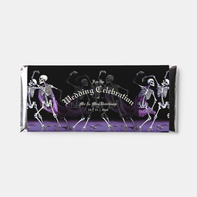 Purple Dancing Skeletons Gothic Wedding Hershey Bar Favors (Front)