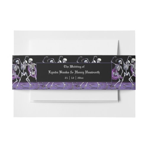Purple Dancing Skeletons Gothic Wedding Invitation Belly Band