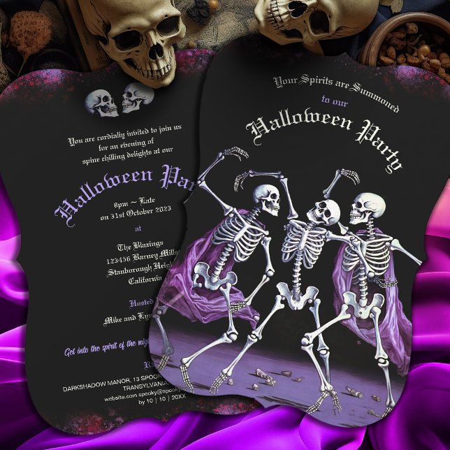 Purple Dancing Skeletons Halloween (If you love Gothic Purple things this is the invitation for you. perfect for Adult Halloween Parties)