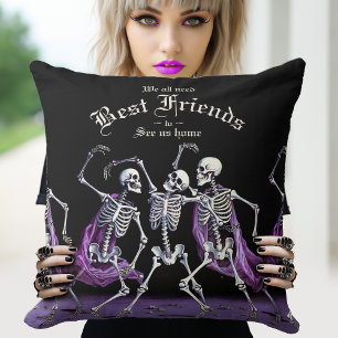 Purple Dancing Skeletons Halloween Gothic Throw Pillow