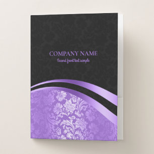 Purple danimic lines black damasks pocket folder