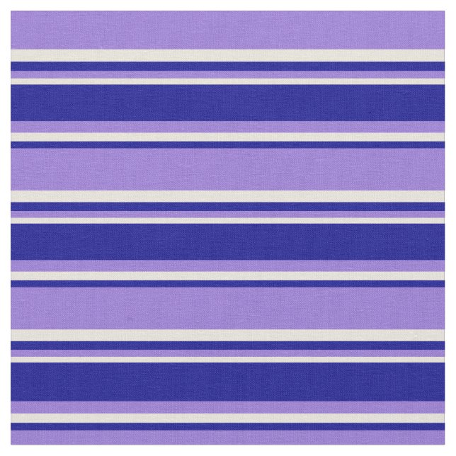 Purple, Dark Blue, and Beige Stripes Fabric (Close Up)