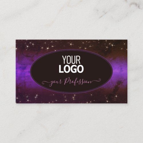 Purple Dark Burgundy Galaxy Glitter Stars Add Logo Business Card