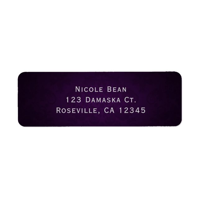 Purple Dark Damask Elegant Wedding Invitation Label (Front)