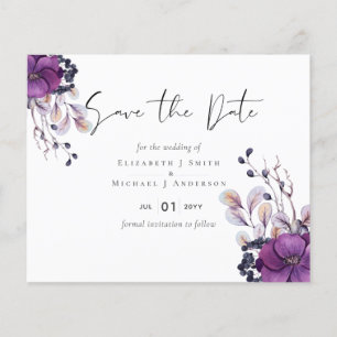 Purple Dark Floral Budget Wedding Save Dates