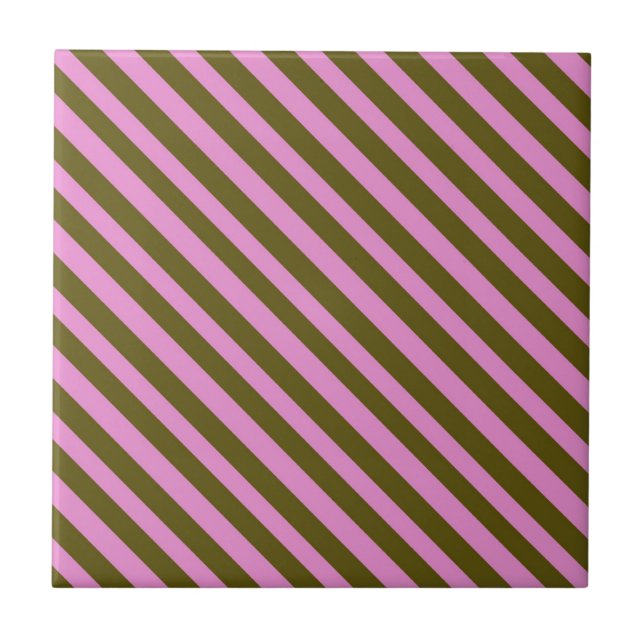 Purple Dark Green Diagonal Stripe Pattern Ceramic Tile (Front)