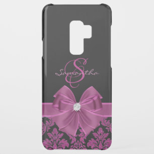 Purple Dark Magenta Glitter Black Damask, Bow Uncommon Samsung Galaxy S9 Plus Case