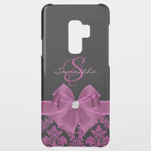 Purple Dark Magenta Glitter Black Damask, Bow Uncommon Samsung Galaxy Case (Back)