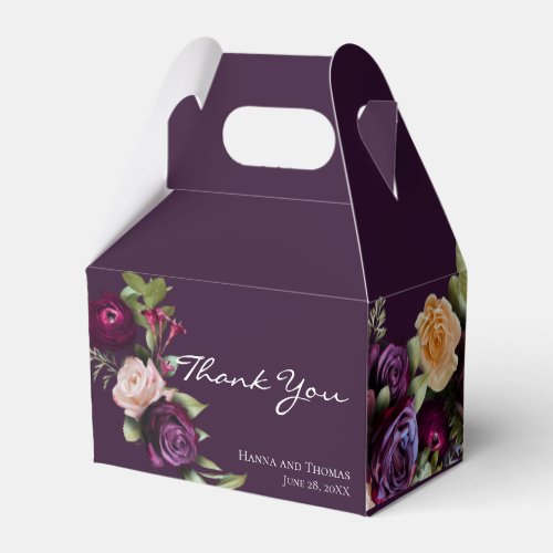 Purple Dark Moody Elegant Floral Wedding Thank You Favor Boxes