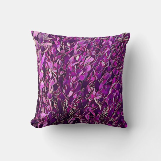 Purple / Dark Pink Stylized Plants Throw Pillow (Front)