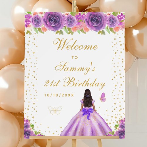 Purple Dark Skin Girl Birthday Party Welcome Foam Board