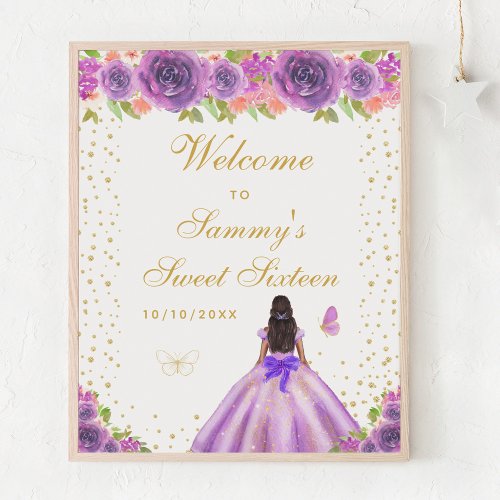 Purple Dark Skin Girl Sweet Sixteen Welcome Poster