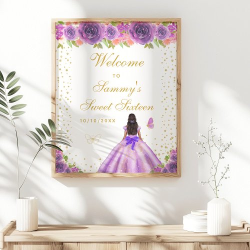 Purple Dark Skin Girl Sweet Sixteen Welcome Poster