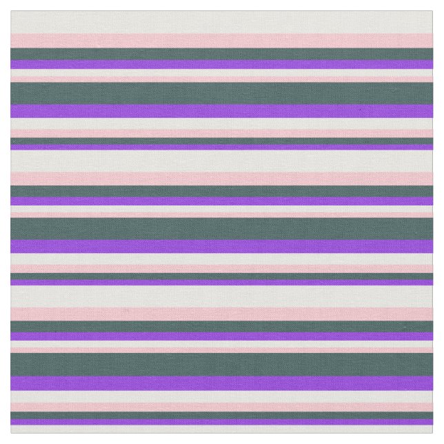 Purple, Dark Slate Gray, Pink & White Lines Fabric (Close Up)