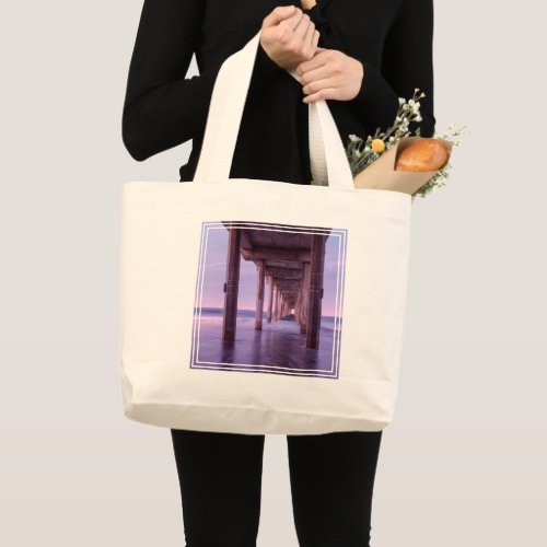 Purple Dawn At Scripps Pier Large Tote Bag