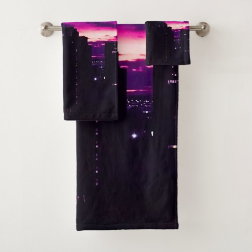 Purple Dawn NYC Skyline Bath Towel Set